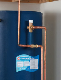 Torrent RE (Solar) provides mains pressure hot water at a stable and safe temperature via a thermostatic mixing valve